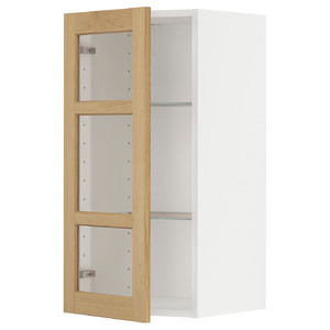 METOD Wall cabinet w shelves/glass door, white/Forsbacka oak, 40x80 cm