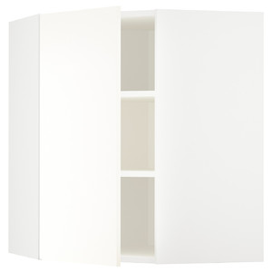 METOD Corner wall cabinet with shelves, white/Vallstena white, 68x80 cm