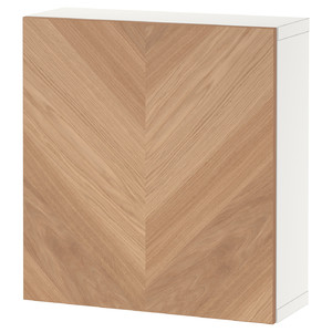 BESTÅ Wall-mounted cabinet combination, white/Hedeviken oak veneer, 60x22x64 cm
