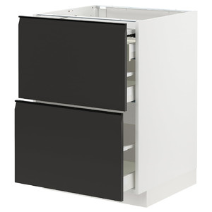 METOD / MAXIMERA Bc w pull-out work surface/3drw, white/Upplöv matt anthracite, 60x60 cm