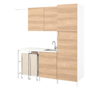 ENHET Laundry, white/oak, 190x63.5x222.5 cm