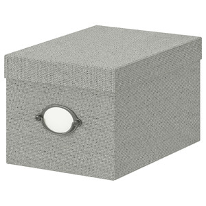 KVARNVIK Storage box with lid, grey, 18x25x15 cm