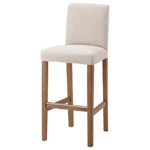 BERGMUND Bar stool with backrest, oak/Hallarp beige, 75 cm