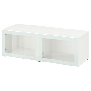 BESTÅ Shelf unit with glass doors, white Glassvik/white/light green clear glass, 120x42x38 cm