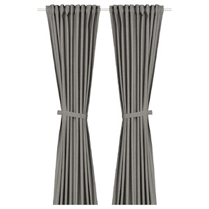 LENDA Curtains with tie-backs, 1 pair, dark grey, 140x300 cm