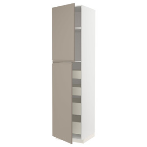 METOD / MAXIMERA Hi cab w 2 doors/4 drawers, white/Upplöv matt dark beige, 60x60x240 cm