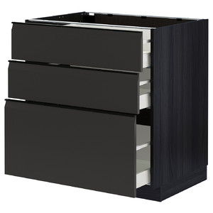 METOD / MAXIMERA Base cabinet with 3 drawers, black/Upplöv matt anthracite, 80x60 cm