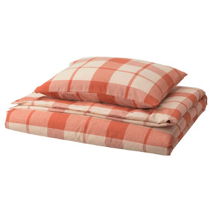 BESKSÖTEMAL Duvet cover and pillowcase, red-brown/check, 150x200/50x60 cm