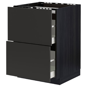 METOD / MAXIMERA Base cab f hob/2 fronts/2 drawers, black/Nickebo matt anthracite, 60x60 cm