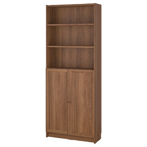 BILLY / OXBERG Bookcase with doors, brown walnut effect, 80x30x202 cm