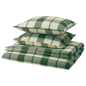 BESKSÖTEMAL Duvet cover and 2 pillowcases, green/check, 200x200/50x60 cm