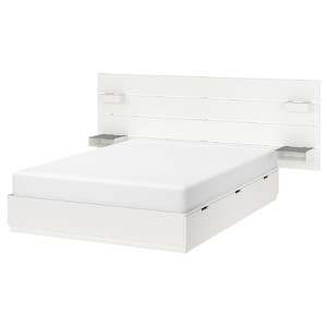 NORDLI Bed frame w storage and headboard, white, 140x200 cm