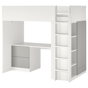 SMÅSTAD Loft bed, white grey/with desk with 3 drawers, 90x200 cm