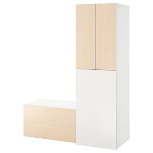 SMÅSTAD Wardrobe with pull-out unit, white birch/with storage bench, 150x57x196 cm