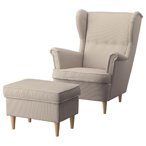 STRANDMON Armchair and footstool, Kelinge beige