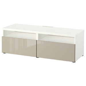 BESTÅ TV bench with drawers, white/Selsviken high-gloss/beige, 120x42x39 cm