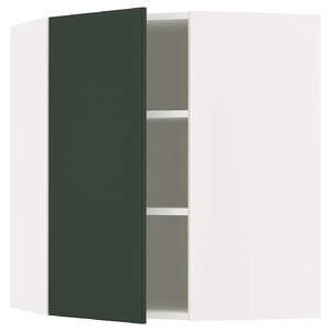 METOD Corner wall cabinet with shelves, white/Havstorp deep green, 68x80 cm