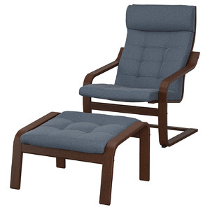 POÄNG Armchair and footstool, brown/Gunnared blue