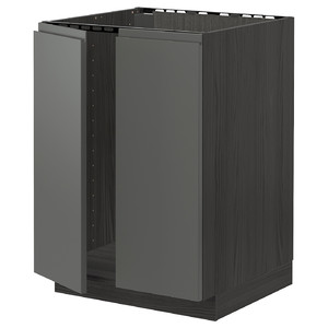 METOD Base cabinet for sink + 2 doors, black/Voxtorp dark grey, 60x60 cm