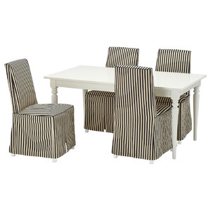 INGATORP / BERGMUND Table and 4 chairs, white/white black/white, 155/215 cm