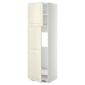 METOD High cabinet for fridge w 2 doors, white/Bodbyn off-white, 60x60x200 cm