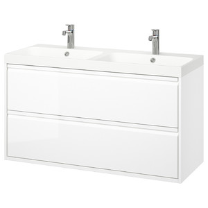 ÄNGSJÖN / BACKSJÖN Wash-stnd w drawers/wash-basin/taps, high-gloss white, 120x48x69 cm