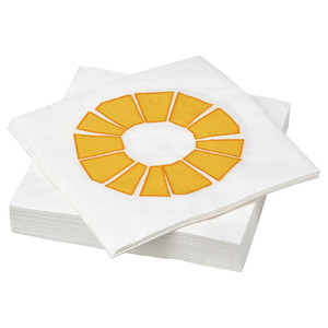 BRÖGGAN Paper napkin, white/yellow, 33x33 cm