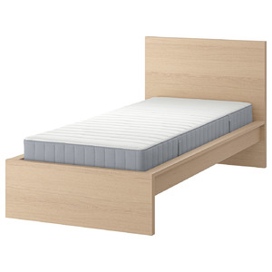 MALM Bed frame with mattress, white stained oak veneer/Valevåg medium firm, 120x200 cm