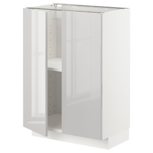 METOD Base cabinet with shelves/2 doors, white/Ringhult light grey, 60x37 cm