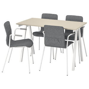TROTTEN / LÄKTARE Conference table and chairs, beige white/medium grey, 120x70 cm