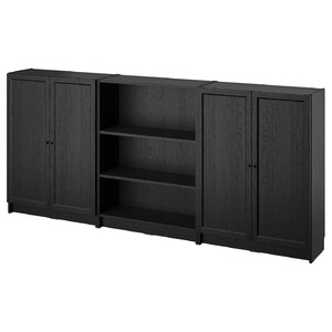 BILLY / OXBERG Bookcase combination with doors, black oak effect, 240x30x106 cm