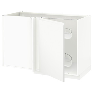 METOD Corner base cab w pull-out fitting, white/Voxtorp matt white, 128x68 cm