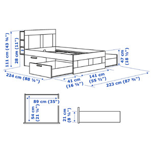 BRIMNES Bedroom furniture, set of 3, white, 160x200 cm