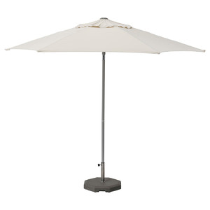 JOGGESÖ Parasol with base, light grey-beige/Huvön grey, 300 cm