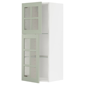 METOD Wall cabinet w shelves/2 glass drs, white/Stensund light green, 40x100 cm