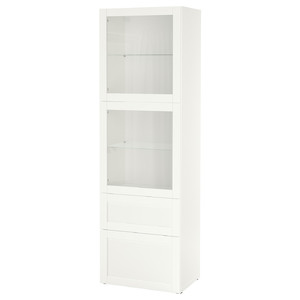 BESTÅ Storage combination w glass doors, white/Hanviken white clear glass, 60x42x193 cm