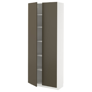 METOD High cabinet with shelves, white/Havstorp brown-beige, 80x37x200 cm