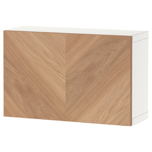 BESTÅ Shelf unit with door, white, Hedeviken oak veneer, 60x22x38 cm