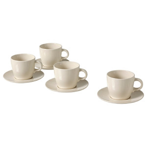 FÄRGKLAR Cup with saucer, glossy beige, 25 cl, 4 pack