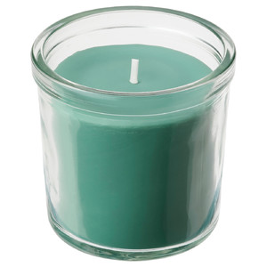HEDERSAM Scented candle in glass, Fresh grass/light green, 20 hr