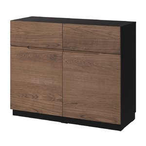 KLACKENÄS Sideboard, black/oak veneer brown stained, 120x97 cm