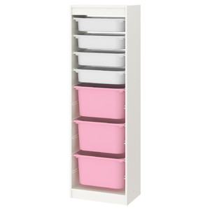 TROFAST Storage combination with boxes, white/white pink, 46x30x145 cm