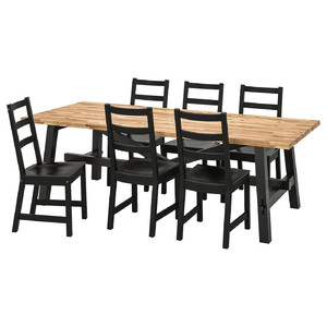 SKOGSTA / NORDVIKEN Table and 6 chairs, acacia/black, 235x100 cm