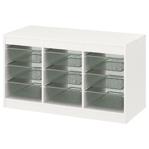 TROFAST Storage combination with boxes, white/light green-grey, 99x44x56 cm