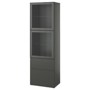 BESTÅ Storage combination w glass doors, dark grey Lappviken/Fällsvik anthracite, 60x42x193 cm