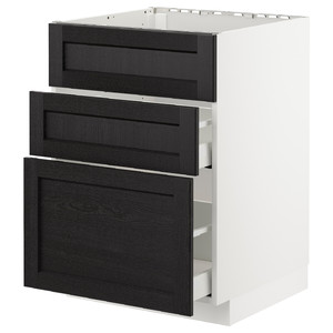 METOD/MAXIMERA Base cab f sink+3 fronts/2 drawers, white/Lerhyttan black stained, 60x61.9x88 cm