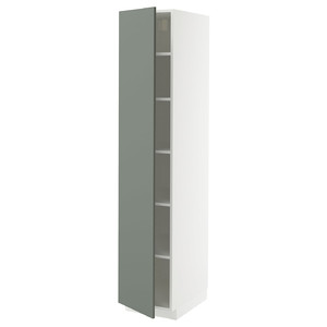 METOD High cabinet with shelves, white/Nickebo matt grey-green, 40x60x200 cm