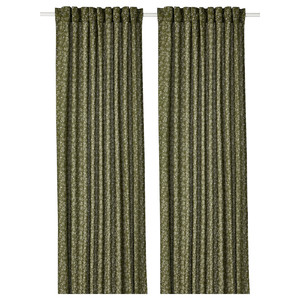 TRYSTÄVMAL Curtains, 1 pair, green/white, 145x300 cm