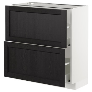 METOD Base cabinet with 2 drawers, white/Lerhyttan black stained, 80x37 cm