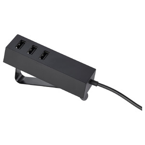 LÖRBY USB charger with clamp, black